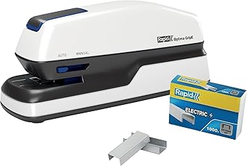 Rexel Rapid Grapadora Eléctrica Contactless Optima GripE, Grapadora Automática con 1000 Grapas Incluidas, Grapadora Color Blanco, Hasta 20 Hojas, 2102349